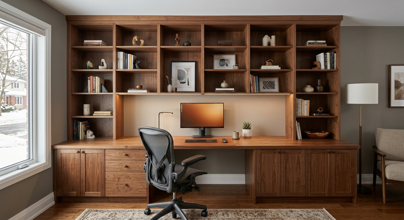 Built-In Desk & Shelving Wall