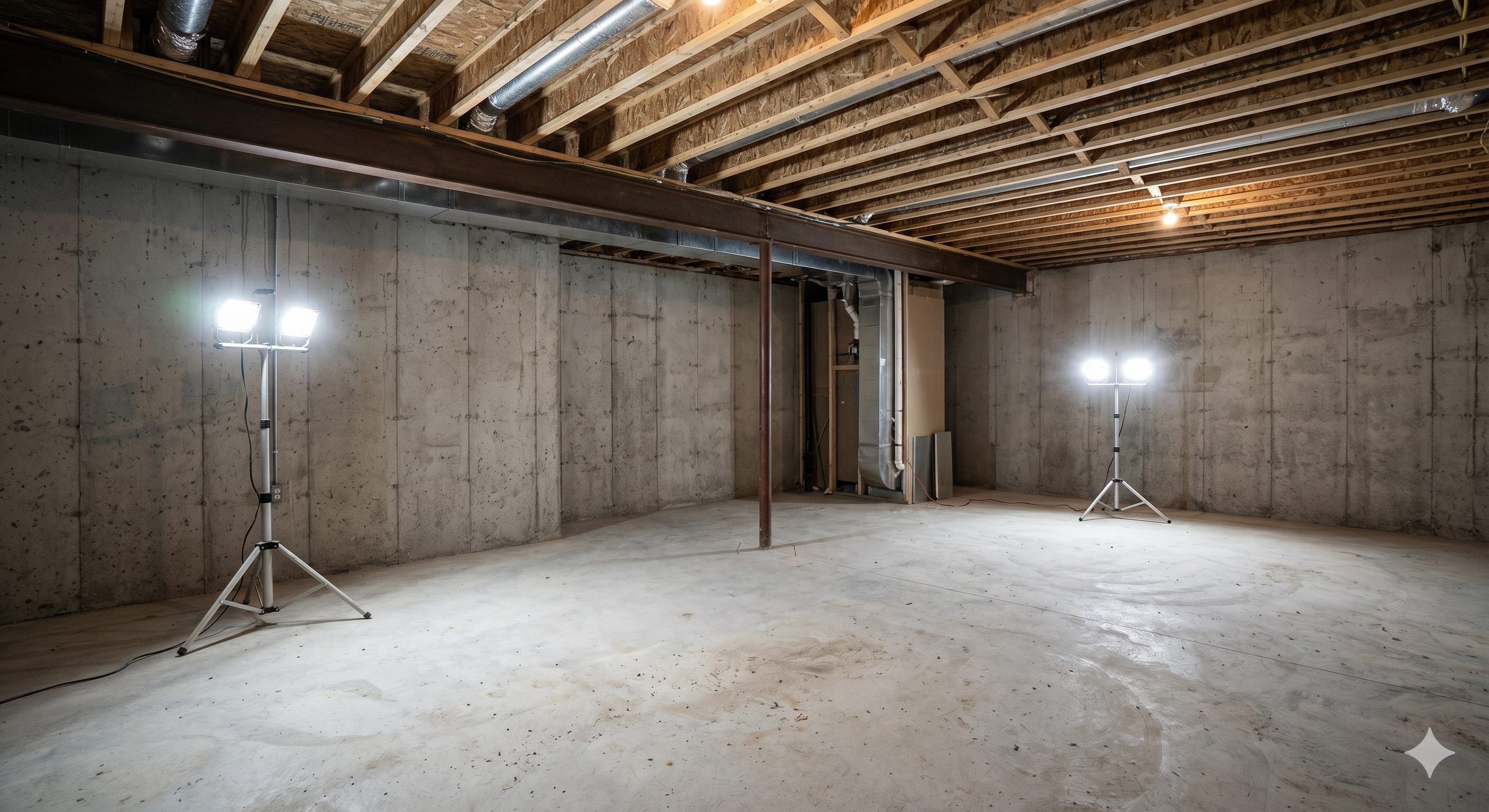 Sous-sol brut avant rénovation Ottawa — béton et solives