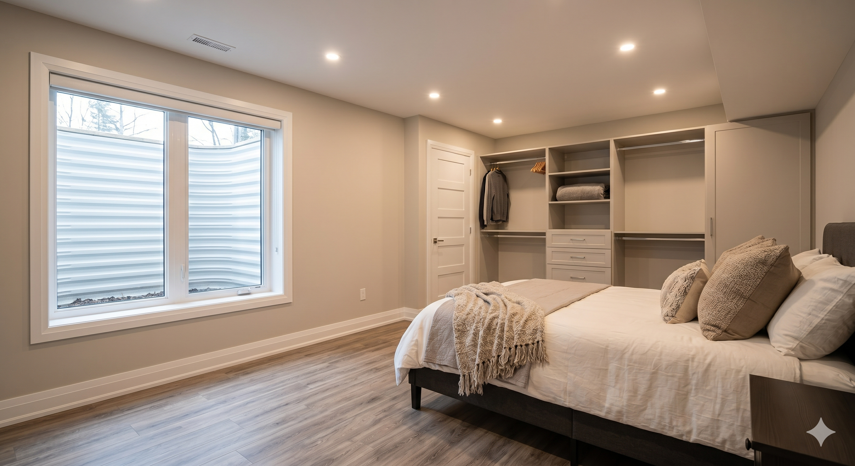 Chambre sous-sol rénovée Ottawa avec fenêtre egress