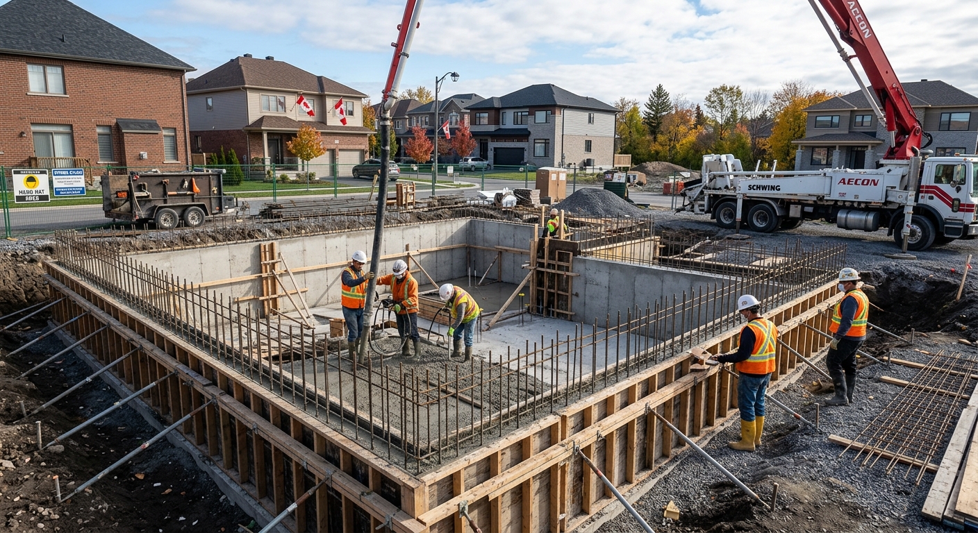 Custom home foundation Ottawa — concrete pour