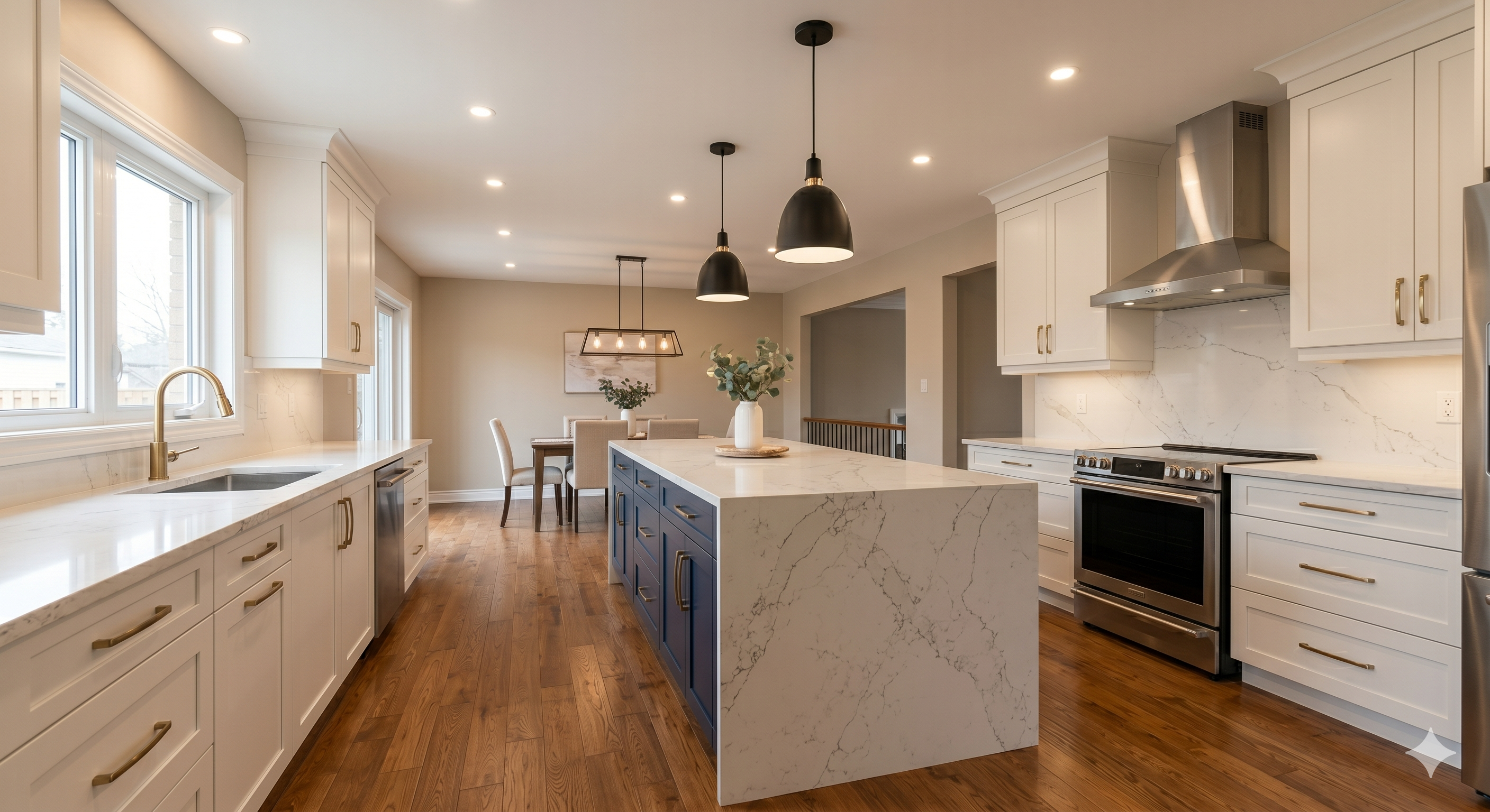 Cuisine rénovée — angle large