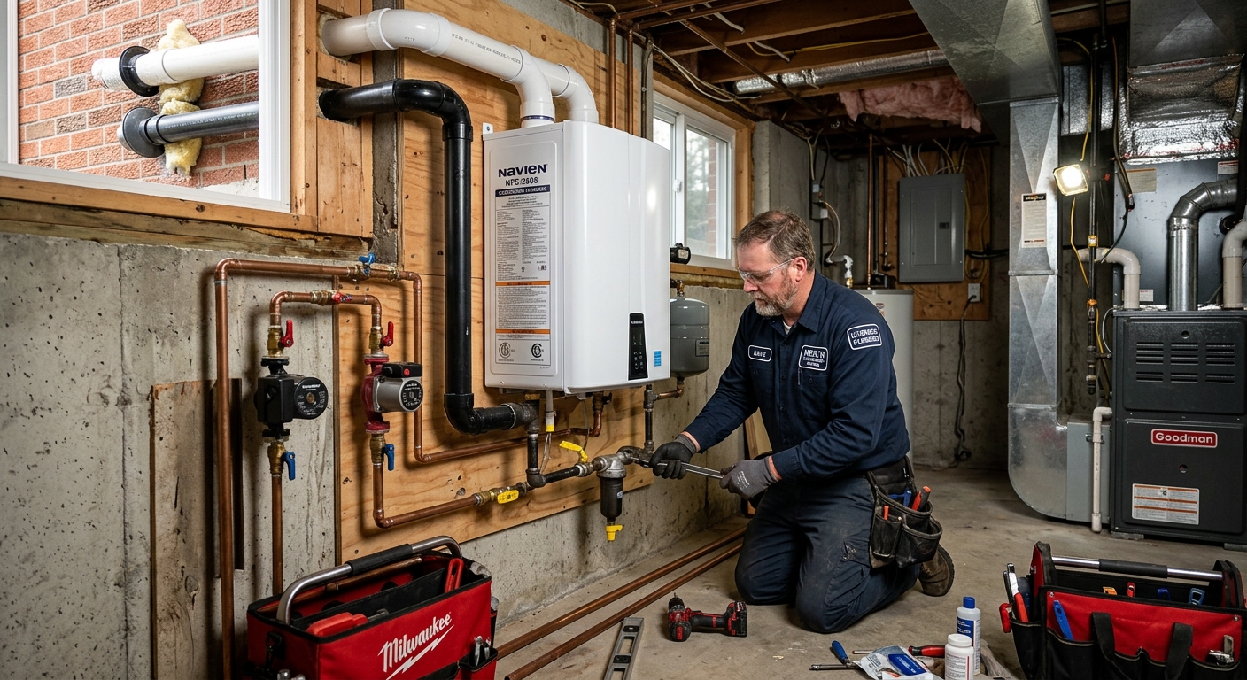 Tankless water heater installation Ottawa — Navien unit