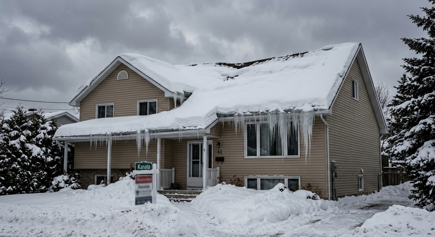 Heavy snow load on roof Ottawa — before removal