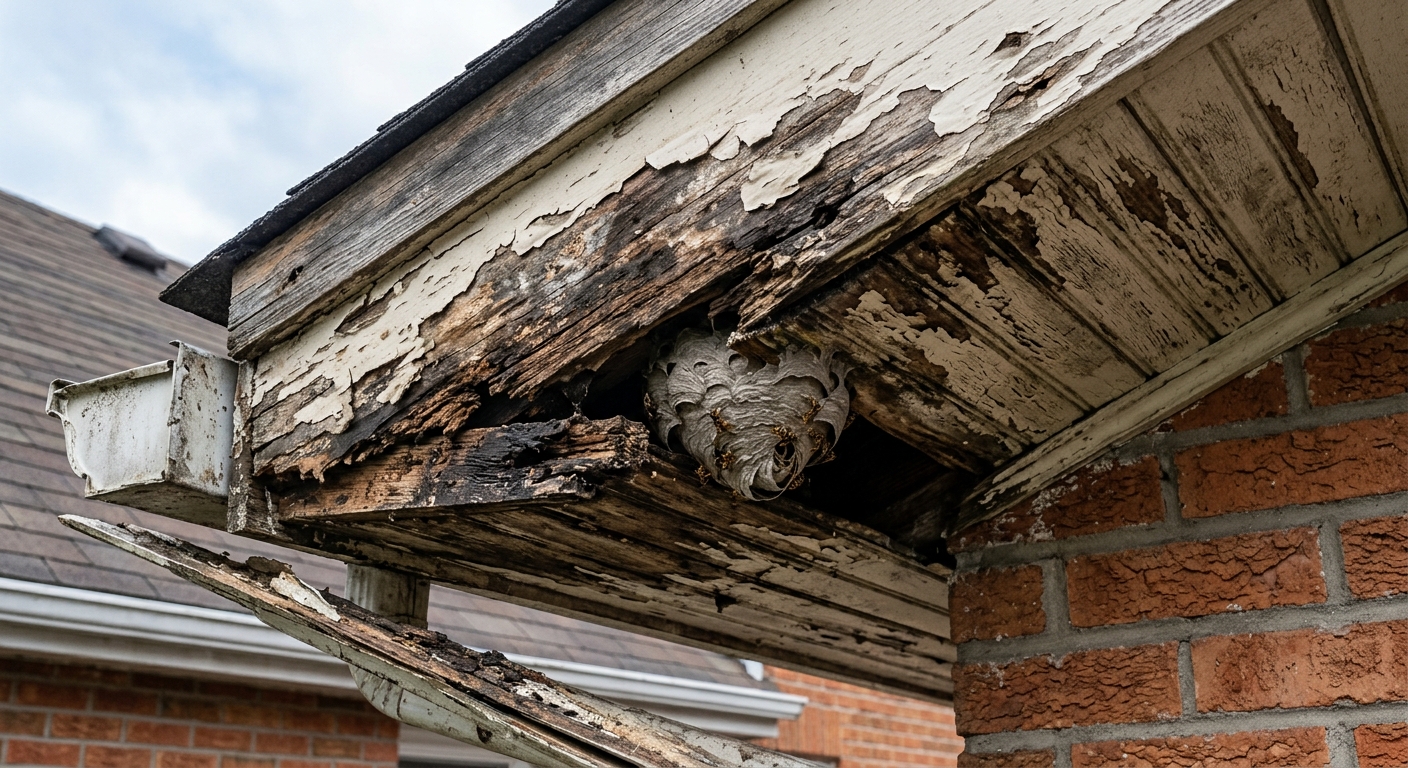 Rotted wood soffit Ottawa — before replacement